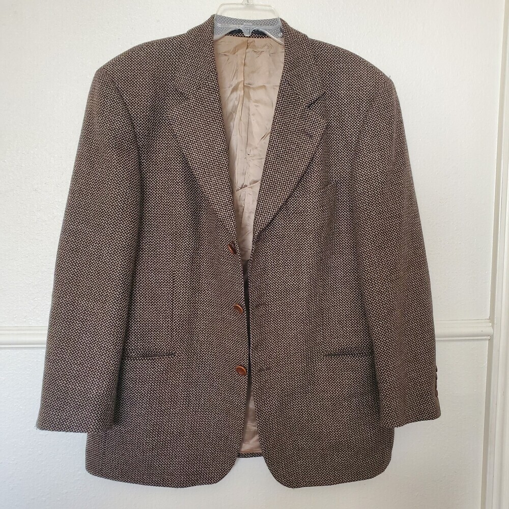 BOSS Hugo Boss Men's 42 Short Brown Houndstooth Lambswool Sport Coat Jacket